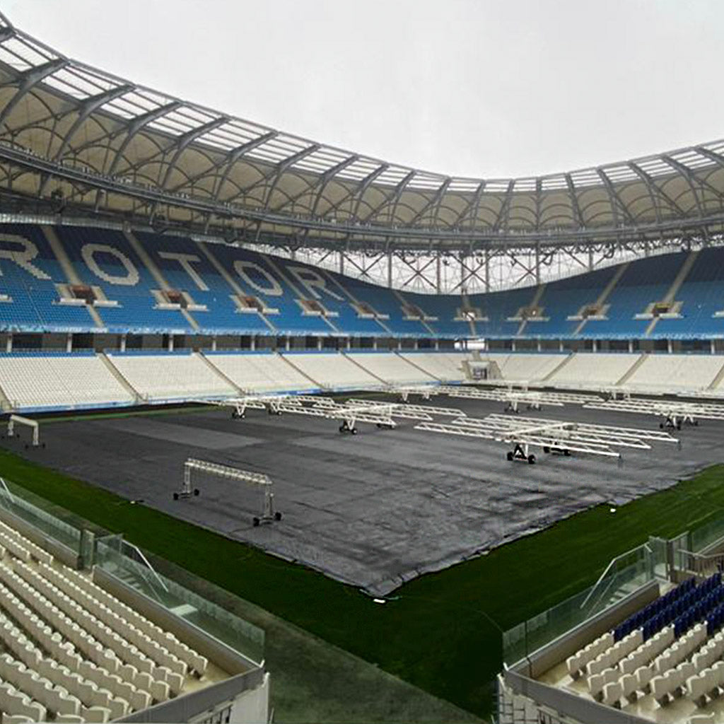 frost sheet over football pitch in stadium