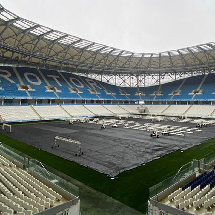 frost sheet over football pitch in stadium