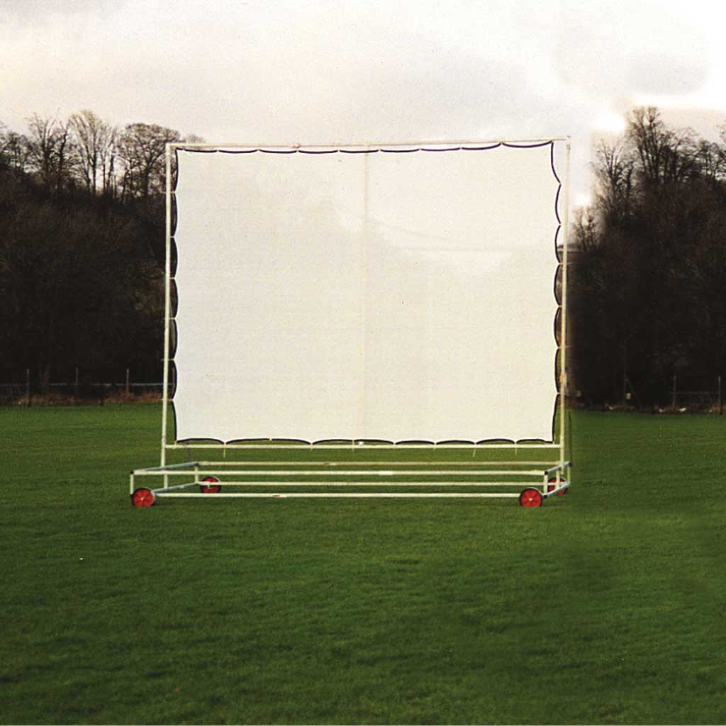 Standard mesh site screen on grass with trees in background