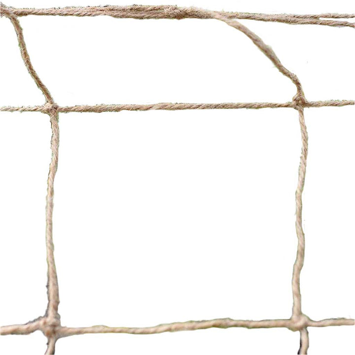 Close-up of a net with wooden stakes on a white background