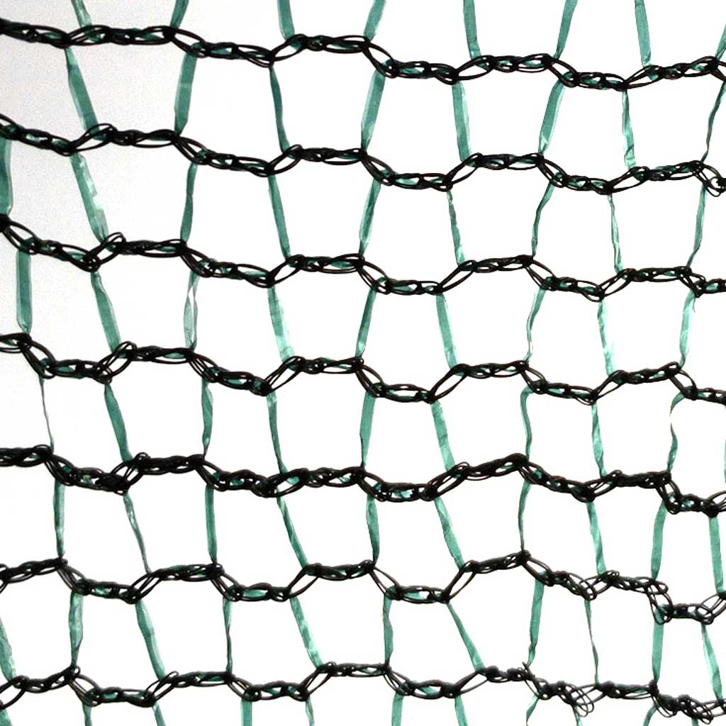 Close-up of a hexagonal wire mesh with black and green colors.