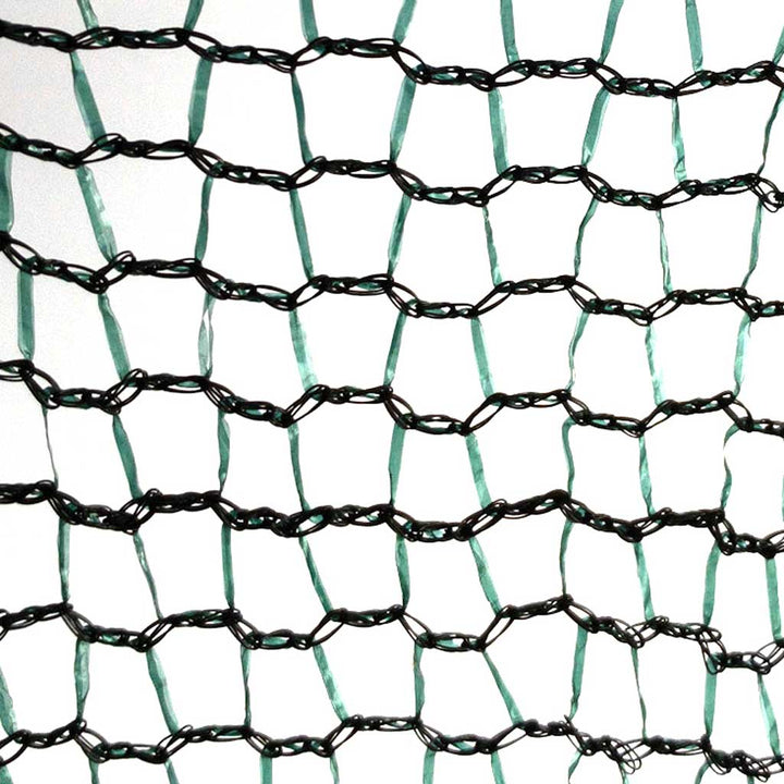 Close-up of a hexagonal wire mesh with black and green colors.