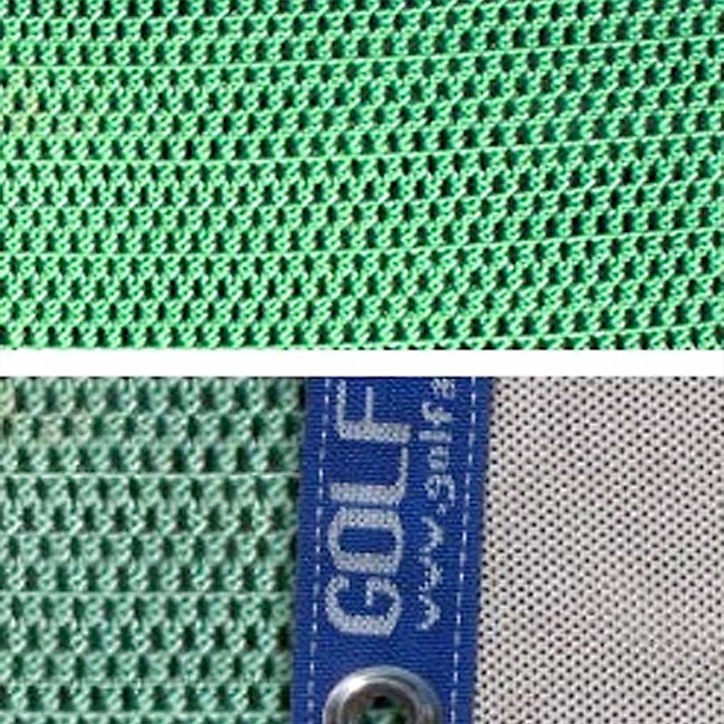 close up of green baffle net with blue edge