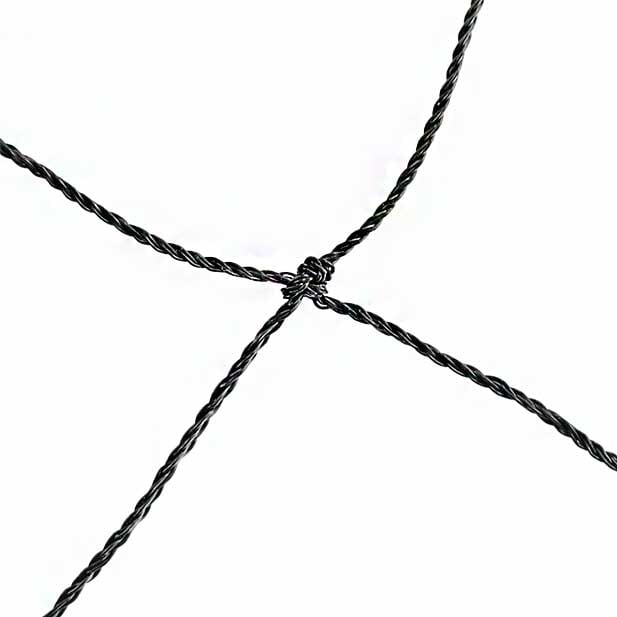 Single knot of Birds of Prey Netting in 50mm square knotted mesh on a white background