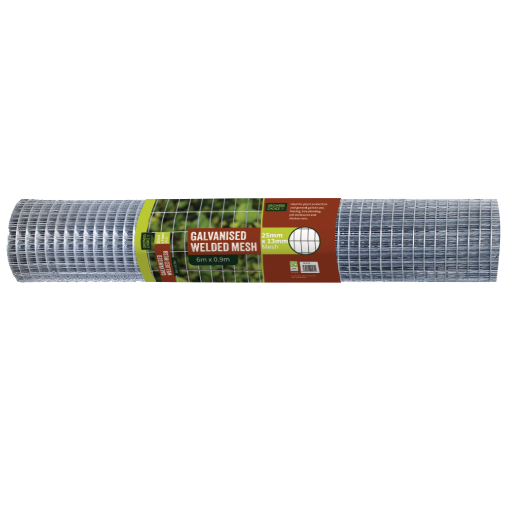 Galvanised Weld Mesh Mini Roll with a label around its circumfrence