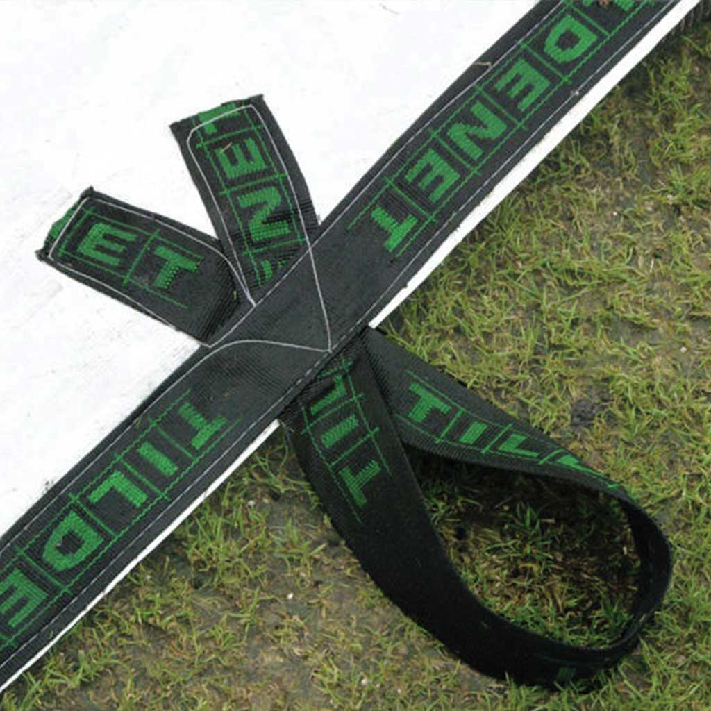 close up of lay flat rain cover fixing loop displaying Tildenet